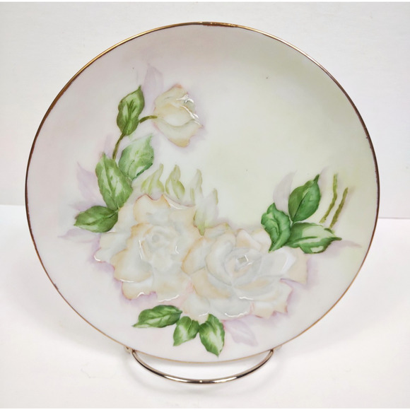Antique Rose Floral Decorative Hand Painted Plate Gold Trim Unmarked 7.5" - Picture 7 of 7